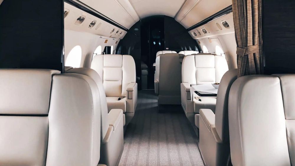 Interior passenger area of a private business aircraft